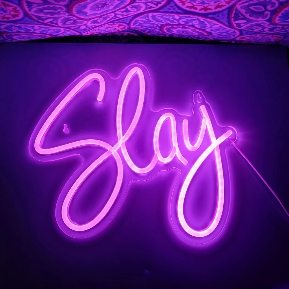 Pink/Purple Neon 'Slay' Sign LED Light Wall Decor Bedroom Dorm Party Aesthetic
